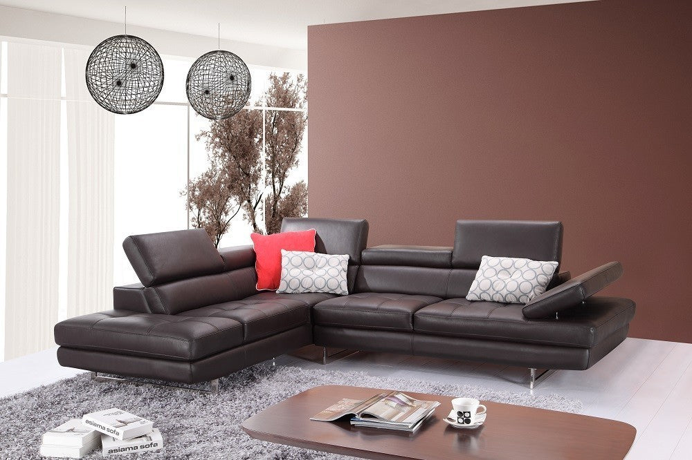 Coffee Italian Leather Sectional A761