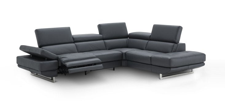 Annalaise Recliner Leather Sectional in Blue Grey