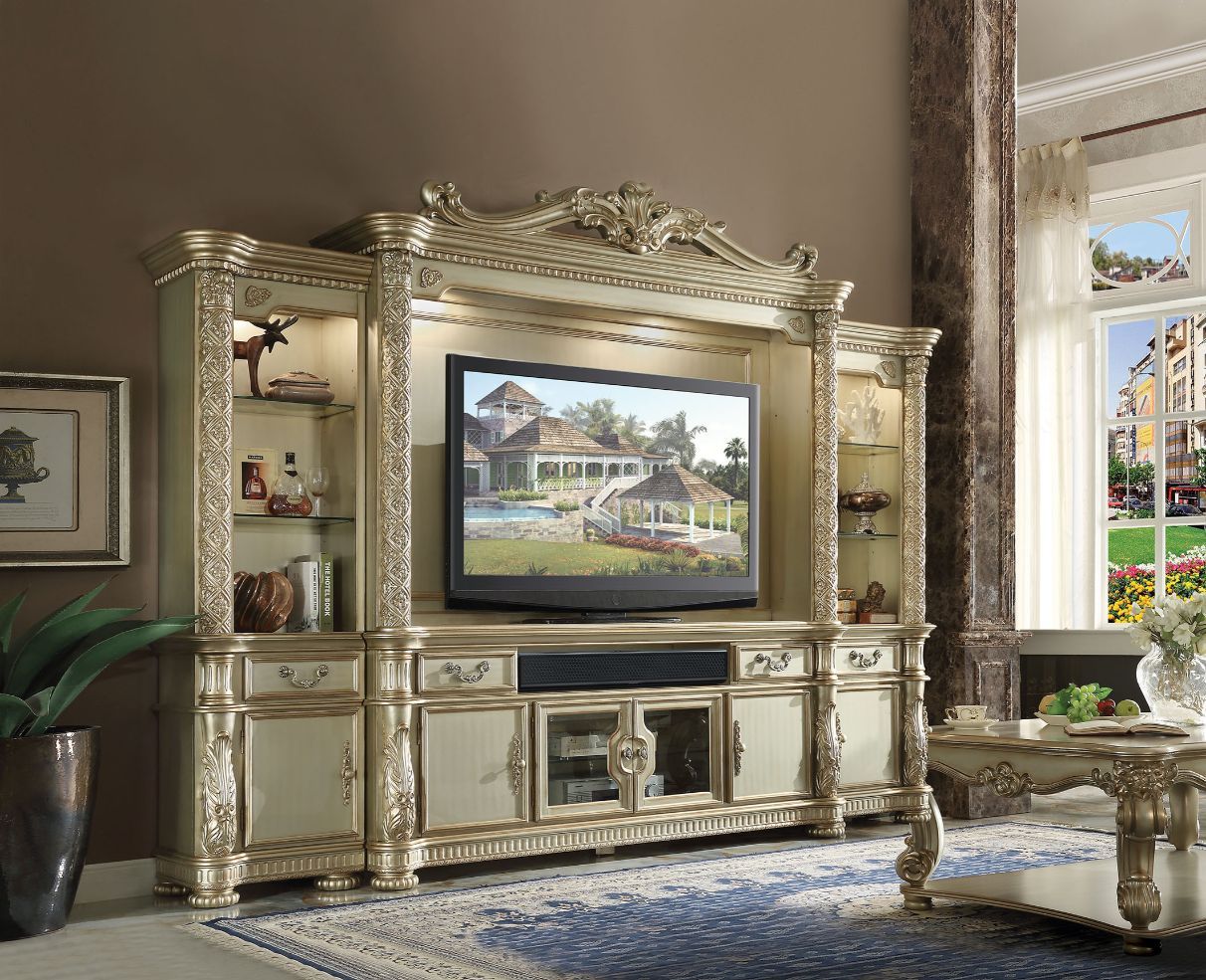 ACME - Gold Patina & Bone Vendome II Entertainment Center - 91310