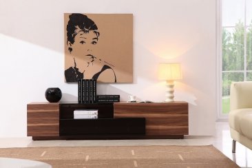 Modern TV Stand 015 in Walnut & Black High Gloss